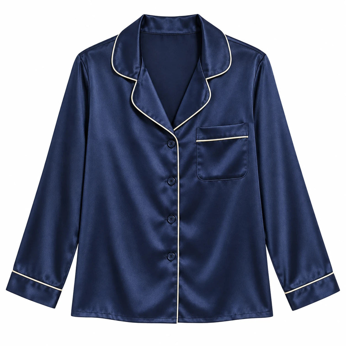 Signature Lounge Set / ネイビー：トップス全体（実物参照の生成画像）