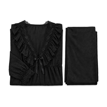 Ruffle Lace / ブラック：折り畳み上下セット（実物参照の生成画像）
