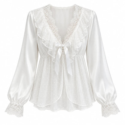 Ruffle Lace / ホワイト：トップスを広げた全体（実物参照の生成画像）